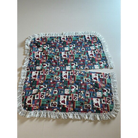 Vintage Patchwork Christmas Tree Skirt Lace Trim Country Primitive Decor - Picture 13 of 16